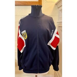 VTG ADIDAS BLUE & RED TRACK JACKET ZIP‎ COAT RETRO SZ MEDIUM BSG DORTMUND PATCH